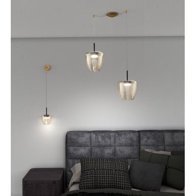 KYLIE SOSPENSIONE 2 LUCI CON DECENTRO OTTONE CON DIFFUSORI IN VETRO AMBRA LAMPADINE ATTACCO GX53 MODERNA