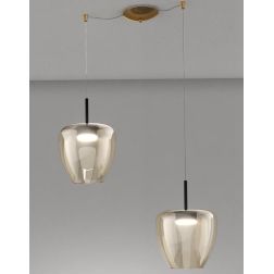 KYLIE SOSPENSIONE 2 LUCI CON DECENTRO OTTONE CON DIFFUSORI IN VETRO AMBRA LAMPADINE ATTACCO GX53 MODERNA