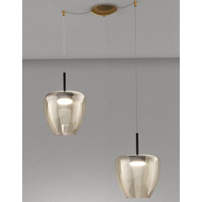 KYLIE SOSPENSIONE 2 LUCI CON DECENTRO OTTONE CON DIFFUSORI IN VETRO AMBRA LAMPADINE ATTACCO GX53 MODERNA