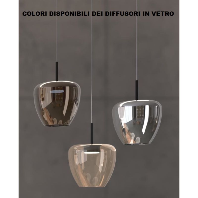 KYLIE SOSPENSIONE 2 LUCI CON DECENTRO OTTONE CON DIFFUSORI IN VETRO AMBRA LAMPADINE ATTACCO GX53 MODERNA
