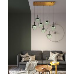 KYLIE SOSPENSIONE RETTANGOLARE 7 LUCI OTTONE CON DIFFUSORI IN VETRO VERDE LAMPADINE ATTACCO GX53 MODERNA 2