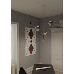 KYLIE SOSPENSIONE 4 LUCI DECENTRATA NERA CON DIFFUSORI IN VETRO COLORATO E LAMPADINE ATTACCO GX53 MODERNA 2