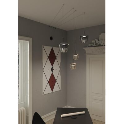 KYLIE SOSPENSIONE 4 LUCI DECENTRATA NERA CON DIFFUSORI IN VETRO COLORATO E LAMPADINE ATTACCO GX53 MODERNA