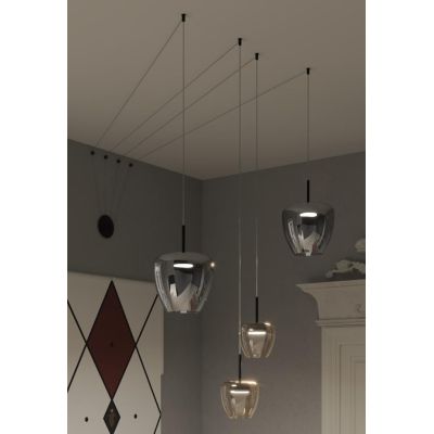 KYLIE SOSPENSIONE 4 LUCI DECENTRATA NERA CON DIFFUSORI IN VETRO COLORATO E LAMPADINE ATTACCO GX53 MODERNA