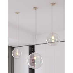 IRIS SOSPENSIONE SINGOLA IN 3 MISURE CON SFERA IN VETRO IRIDESCENTE LAMPADINA ATTACCO E27 DESIGN MODERNO