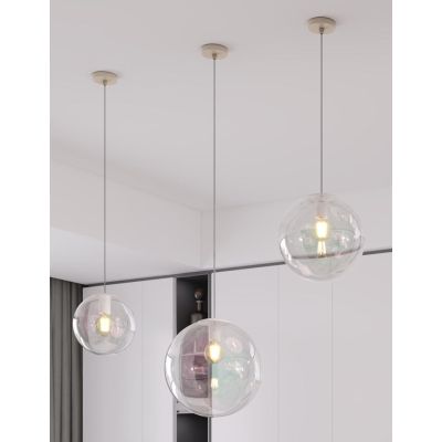 IRIS SOSPENSIONE SINGOLA IN 3 MISURE CON SFERA IN VETRO IRIDESCENTE LAMPADINA ATTACCO E27 DESIGN MODERNO