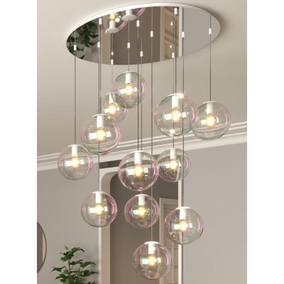 IRIS LAMPADARIO 12 LUCI CROMO D80 CM CON SFERE IN VETRO IRIDESCENTE LAMPADINE ATTACCO E27 DESIGN MODERNO