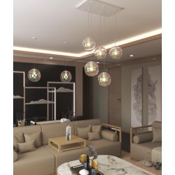 IRIS LAMPADARIO 5 LUCI BIANCO RETTANGOLARE CON SFERE IN VETRO IRIDESCENTE LAMPADINE ATTACCO E27 MODERNO 2