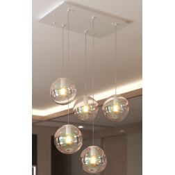 IRIS LAMPADARIO 5 LUCI BIANCO RETTANGOLARE CON SFERE IN VETRO IRIDESCENTE LAMPADINE ATTACCO E27 MODERNO