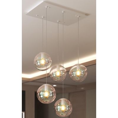 IRIS LAMPADARIO 5 LUCI BIANCO RETTANGOLARE CON SFERE IN VETRO IRIDESCENTE LAMPADINE ATTACCO E27 MODERNO