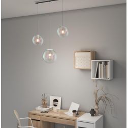 IRIS SOSPENSIONE LINEARE 3 LUCI NERA CON SFERE IN VETRO IRIDESCENTE LAMPADINE ATTACCO E27 MODERNO 2