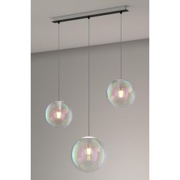 IRIS SOSPENSIONE LINEARE 3 LUCI NERA CON SFERE IN VETRO IRIDESCENTE LAMPADINE ATTACCO E27 MODERNO