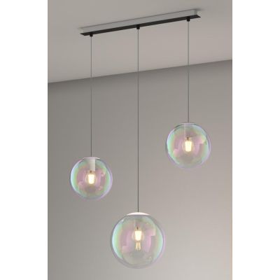IRIS SOSPENSIONE LINEARE 3 LUCI NERA CON SFERE IN VETRO IRIDESCENTE LAMPADINE ATTACCO E27 MODERNO