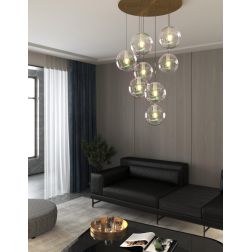IRIS SOSPENSIONE 8 LUCI OTTONE D60 CM CON SFERE IN VETRO IRIDESCENTE LAMPADINE ATTACCO E27 MODERNO 2