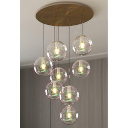 IRIS SOSPENSIONE 8 LUCI OTTONE D60 CM CON SFERE IN VETRO IRIDESCENTE LAMPADINE ATTACCO E27 MODERNO