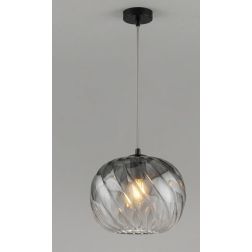 TIDE SOSPENSIONE SINGOLA D25 CM CON DIFFUSORE DI VETRO RIGATO AMBRA E FUME LAMPADINA ATTACCO E27 MODERNA 2