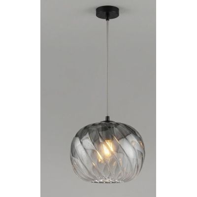 TIDE SOSPENSIONE SINGOLA D25 CM CON DIFFUSORE DI VETRO RIGATO AMBRA E FUME LAMPADINA ATTACCO E27 MODERNA