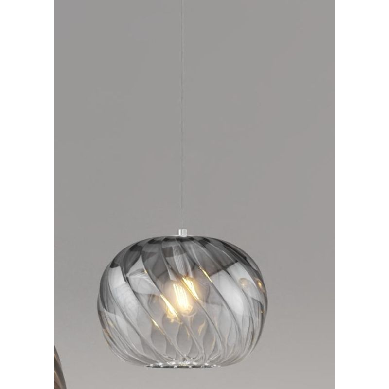 TIDE SOSPENSIONE SINGOLA D25 CM CON DIFFUSORE DI VETRO RIGATO AMBRA E FUME LAMPADINA ATTACCO E27 MODERNA