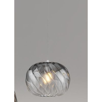 TIDE SOSPENSIONE SINGOLA D25 CM CON DIFFUSORE DI VETRO RIGATO AMBRA E FUME LAMPADINA ATTACCO E27 MODERNA