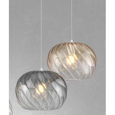 TIDE SOSPENSIONE SINGOLA D25 CM CON DIFFUSORE DI VETRO RIGATO AMBRA E FUME LAMPADINA ATTACCO E27 MODERNA