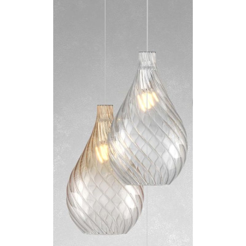 TIDE SOSPENSIONE SINGOLA D21 CM CON DIFFUSORE DI VETRO RIGATO AMBRA E TRASPARENTE LAMPADINA ATTACCO E27 MODERNA