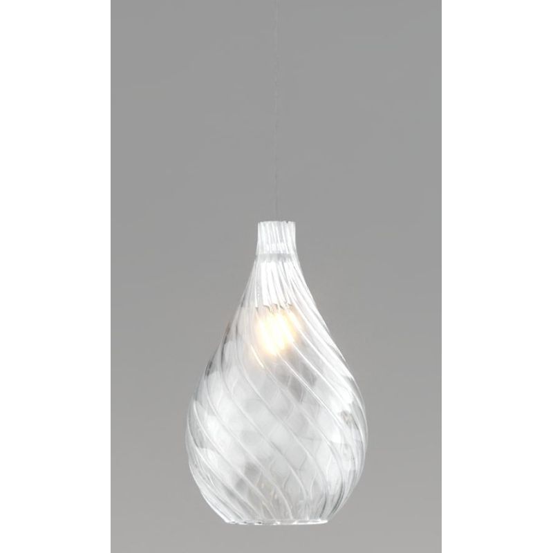 TIDE SOSPENSIONE SINGOLA D21 CM CON DIFFUSORE DI VETRO RIGATO AMBRA E TRASPARENTE LAMPADINA ATTACCO E27 MODERNA