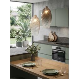 TIDE SOSPENSIONE SINGOLA D18 CM CON DIFFUSORE DI VETRO RIGATO AMBRA E BRONZO LAMPADINA ATTACCO E27 MODERNA