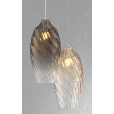 TIDE SOSPENSIONE SINGOLA D18 CM CON DIFFUSORE DI VETRO RIGATO AMBRA E BRONZO LAMPADINA ATTACCO E27 MODERNA