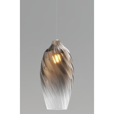 TIDE SOSPENSIONE SINGOLA D18 CM CON DIFFUSORE DI VETRO RIGATO AMBRA E BRONZO LAMPADINA ATTACCO E27 MODERNA
