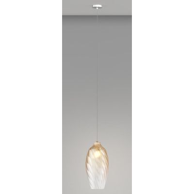 TIDE SOSPENSIONE SINGOLA D18 CM CON DIFFUSORE DI VETRO RIGATO AMBRA E BRONZO LAMPADINA ATTACCO E27 MODERNA