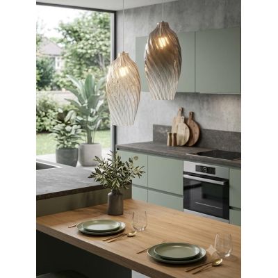 TIDE SOSPENSIONE SINGOLA D18 CM CON DIFFUSORE DI VETRO RIGATO AMBRA E BRONZO LAMPADINA ATTACCO E27 MODERNA