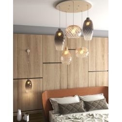 TIDE SOSPENSIONE ROTONDA 5 LUCI SABBIA CON DIFFUSORI IN VETRO RIGATO COLORATO LAMPADINE ATTACCO E27 MODERNA 2