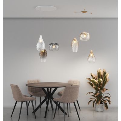 TIDE SOSPENSIONE ROTONDA 3 LUCI BIANCA CON DIFFUSORI IN VETRO RIGATO COLORATO LAMPADINE ATTACCO E27 MODERNA