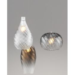 TIDE SOSPENSIONE ROTONDA 3 LUCI BIANCA CON DIFFUSORI IN VETRO RIGATO COLORATO LAMPADINE ATTACCO E27 MODERNA 2