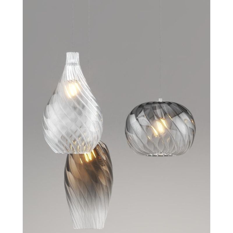 TIDE SOSPENSIONE ROTONDA 3 LUCI BIANCA CON DIFFUSORI IN VETRO RIGATO COLORATO LAMPADINE ATTACCO E27 MODERNA