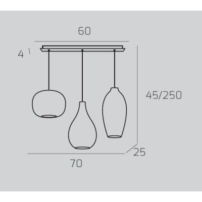 TIDE SOSPENSIONE LINEARE 3 LUCI BIANCA CON DIFFUSORI IN VETRO RIGATO COLORATO LAMPADINE ATTACCO E27 MODERNA