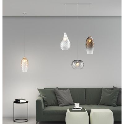 TIDE SOSPENSIONE LINEARE 3 LUCI BIANCA CON DIFFUSORI IN VETRO RIGATO COLORATO LAMPADINE ATTACCO E27 MODERNA