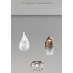 TIDE SOSPENSIONE LINEARE 3 LUCI BIANCA CON DIFFUSORI IN VETRO RIGATO COLORATO LAMPADINE ATTACCO E27 MODERNA