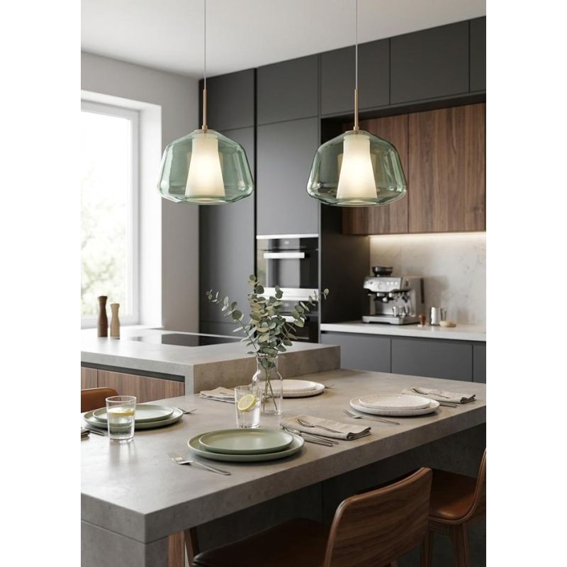 DOUBLE SKIN ALPHA SOSPENSIONE SINGOLA CON DIFFUSORE DI VETRO IN 3 COLORI LAMPADINA ATTACCO E27 MODERNA