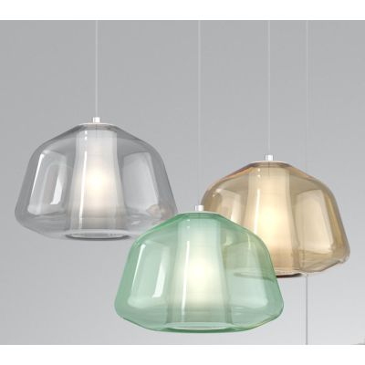 DOUBLE SKIN ALPHA SOSPENSIONE SINGOLA CON DIFFUSORE DI VETRO IN 3 COLORI LAMPADINA ATTACCO E27 MODERNA