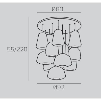DOUBLE SKIN SOSPENSIONE ROTONDA 12 LUCI DIFFUSORI IN VETRO COLORATO LAMPADINE ATTACCO E27 MODERNA