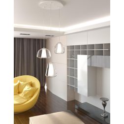 DOUBLE SKIN SOSPENSIONE ROTONDA 3 LUCI BIANCA DIFFUSORI IN VETRO TRASPARENTE LAMPADINE ATTACCO E27 MODERNA 2