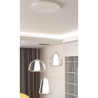 DOUBLE SKIN SOSPENSIONE ROTONDA 3 LUCI BIANCA DIFFUSORI IN VETRO TRASPARENTE LAMPADINE ATTACCO E27 MODERNA