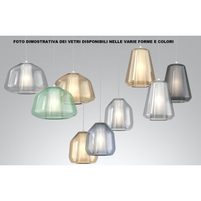DOUBLE SKIN SOSPENSIONE ROTONDA 3 LUCI BIANCA DIFFUSORI IN VETRO TRASPARENTE LAMPADINE ATTACCO E27 MODERNA