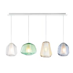 DOUBLE SKIN SOSPENSIONE LINEARE 4 LUCI BIANCA DIFFUSORI IN VETRO COLORATO LAMPADINE ATTACCO E27
