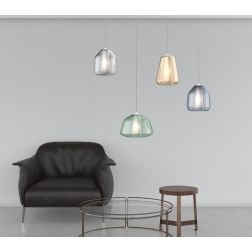 DOUBLE SKIN SOSPENSIONE LINEARE 4 LUCI BIANCA DIFFUSORI IN VETRO COLORATO LAMPADINE ATTACCO E27 2