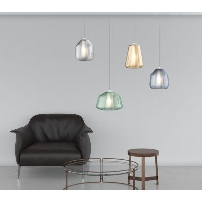 DOUBLE SKIN SOSPENSIONE LINEARE 4 LUCI BIANCA DIFFUSORI IN VETRO COLORATO LAMPADINE ATTACCO E27