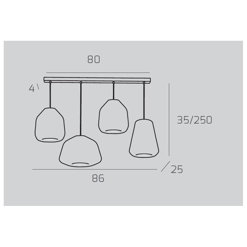DOUBLE SKIN SOSPENSIONE LINEARE 4 LUCI BIANCA DIFFUSORI IN VETRO COLORATO LAMPADINE ATTACCO E27