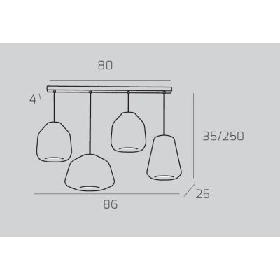 DOUBLE SKIN SOSPENSIONE LINEARE 4 LUCI BIANCA DIFFUSORI IN VETRO COLORATO LAMPADINE ATTACCO E27