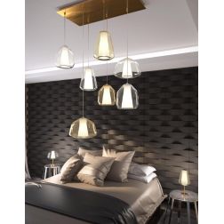 DOUBLE SKIN SOSPENSIONE RETTANGOLARE 7 LUCI OTTONE DIFFUSORI IN VETRO COLORATO LAMPADINE ATTACCO E27 2